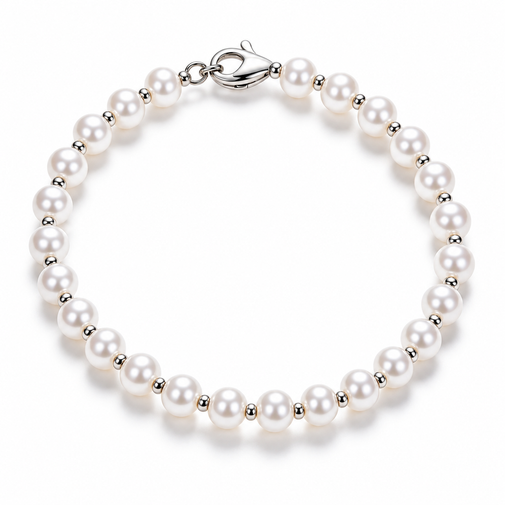 Auraliven Pearl Bead Bracelet with Silver-Tone Accents