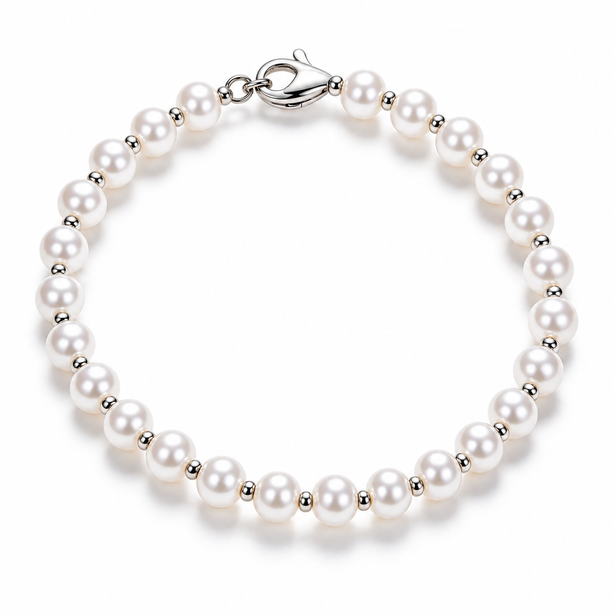 Auraliven Pearl Bead Bracelet with Silver-Tone Accents