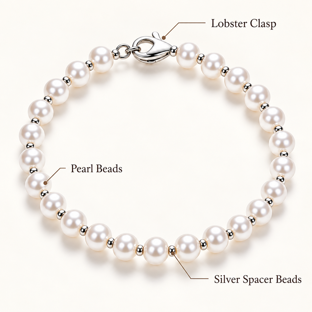 Auraliven Pearl Bead Bracelet with Silver-Tone Accents