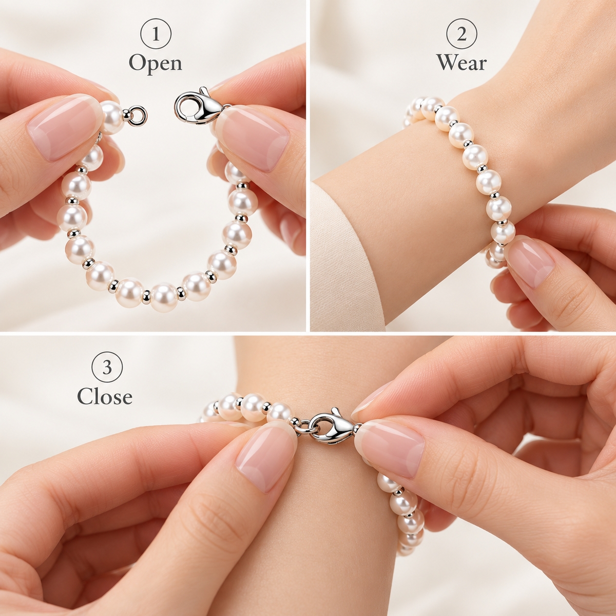 Auraliven Pearl Bead Bracelet with Silver-Tone Accents