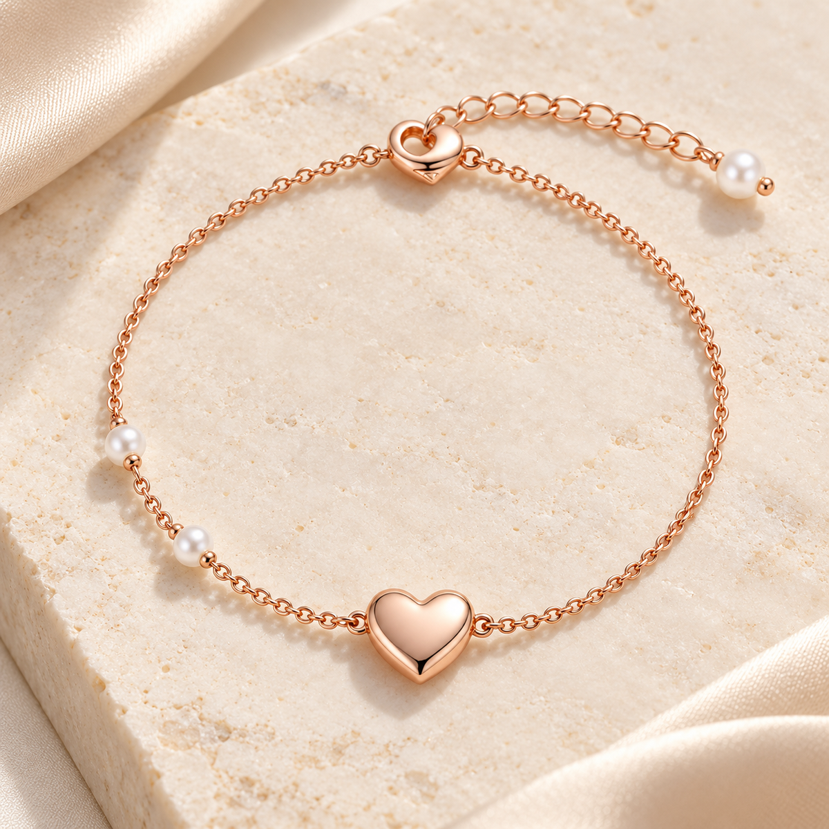 Auraliven Heart Charm Pearl Accent Bracelet