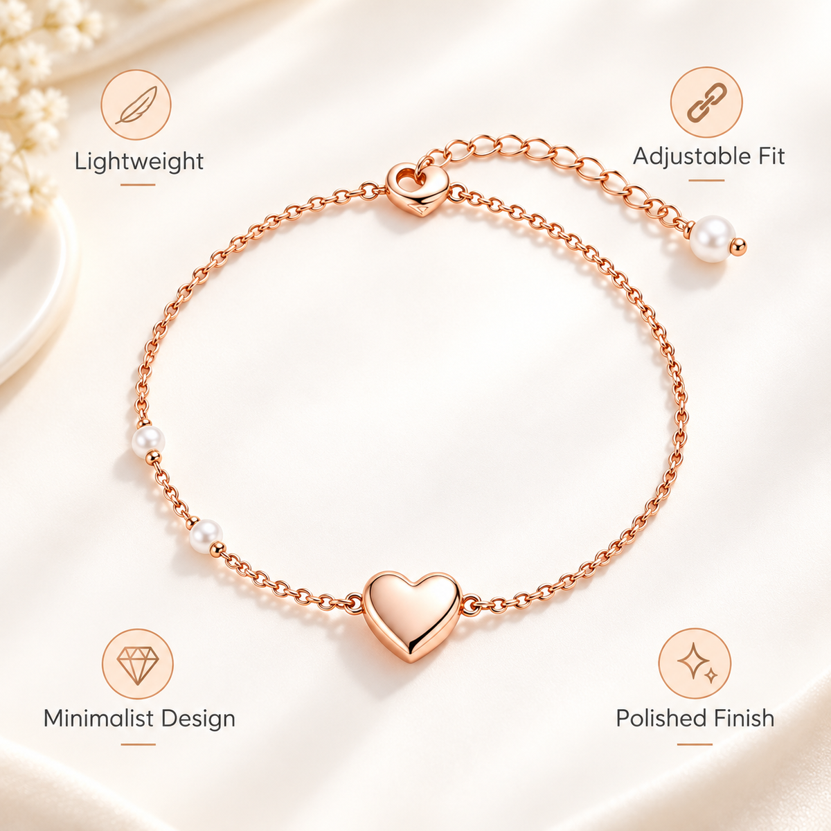 Auraliven Heart Charm Pearl Accent Bracelet