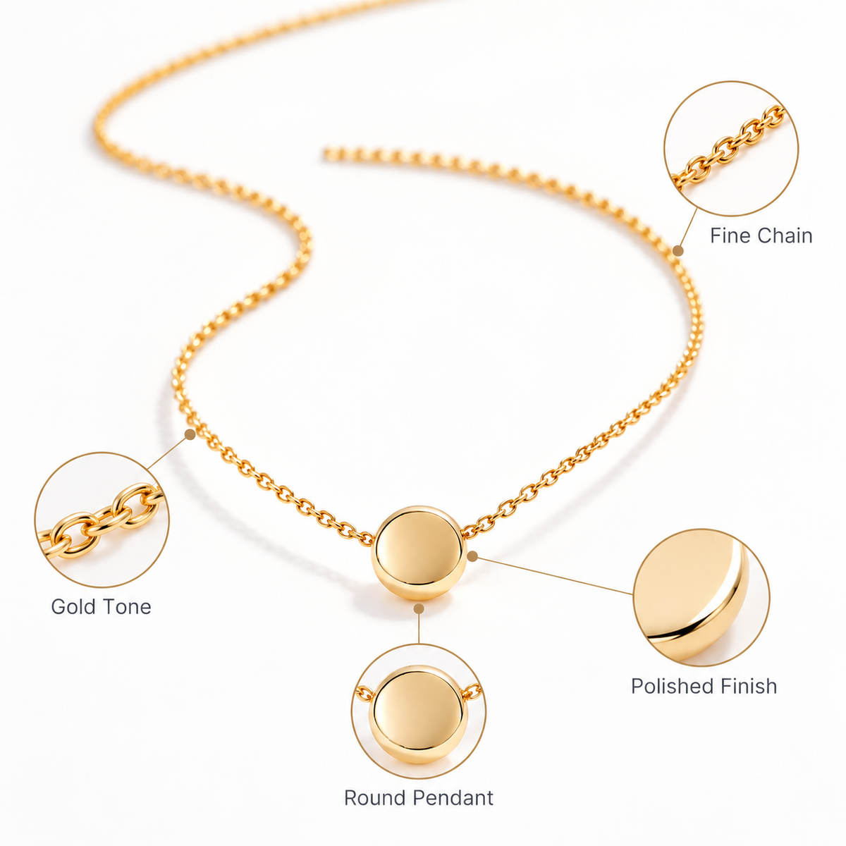 Auraliven Minimal Round Pendant Necklace