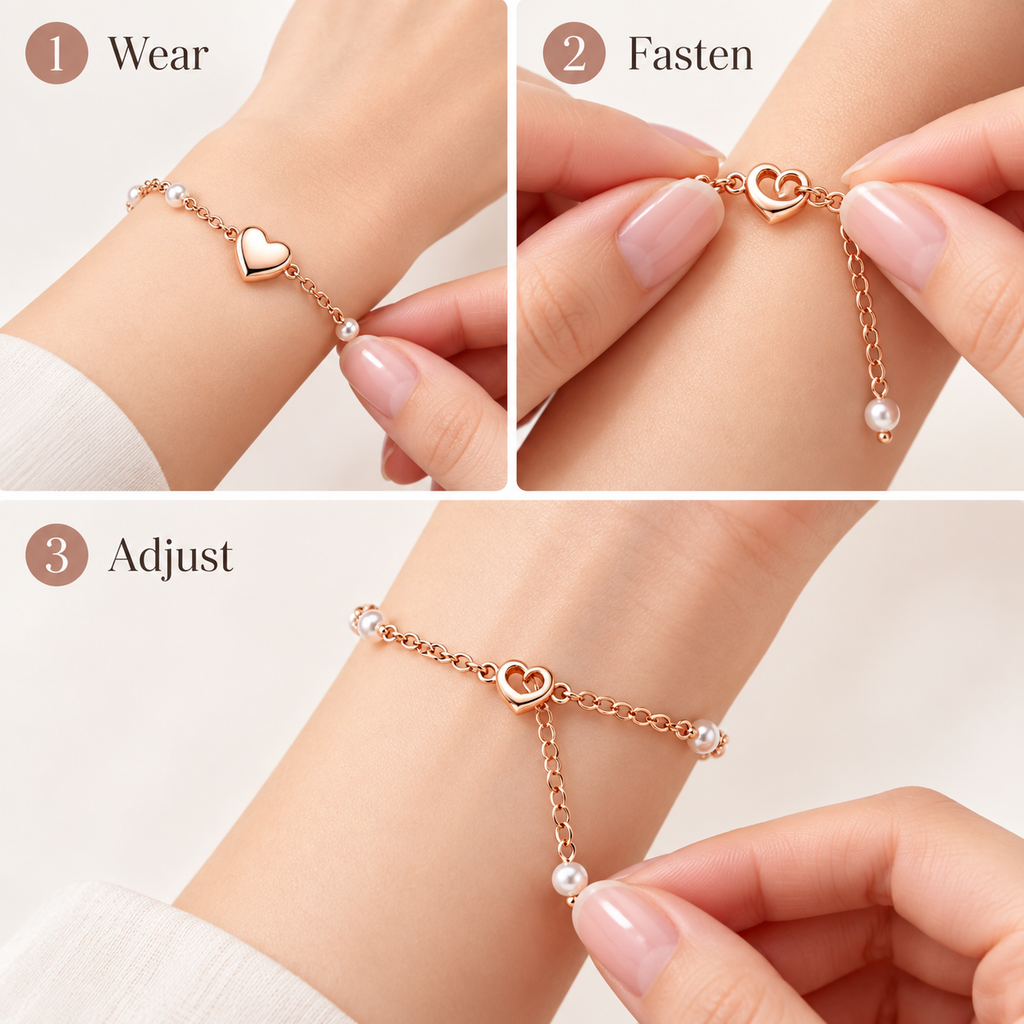 Auraliven Heart Charm Pearl Accent Bracelet