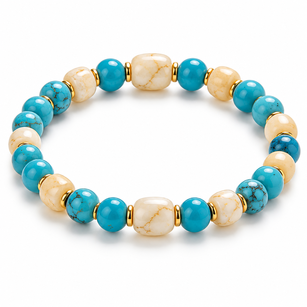 Auraliven Turquoise & White Bead Bracelet with Gold-Tone Accents