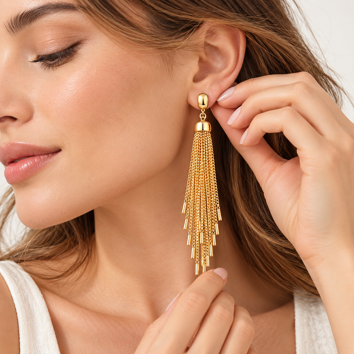 Auraliven Gold Tone Chain Tassel Earrings