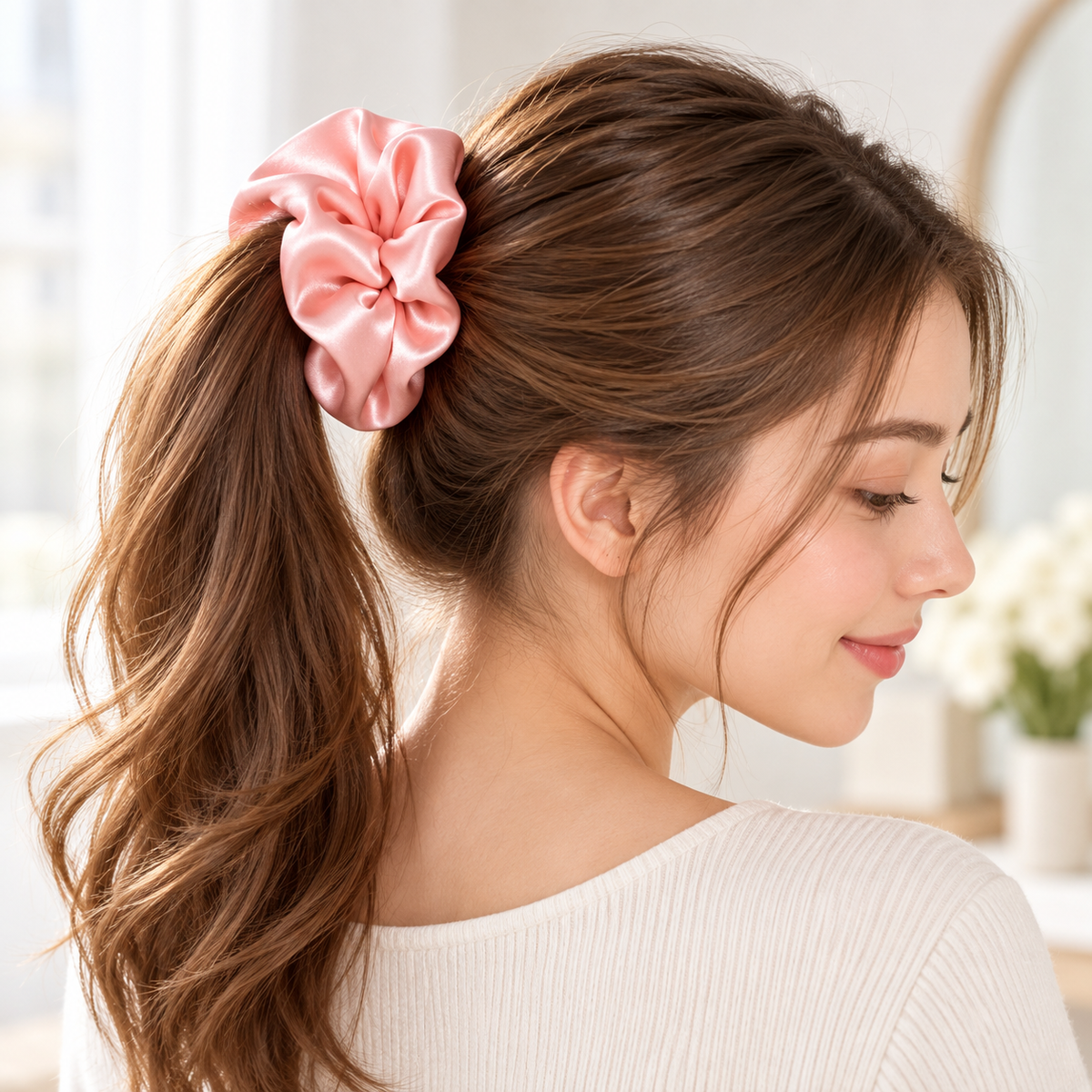 Auraliven Pink Satin Scrunchie