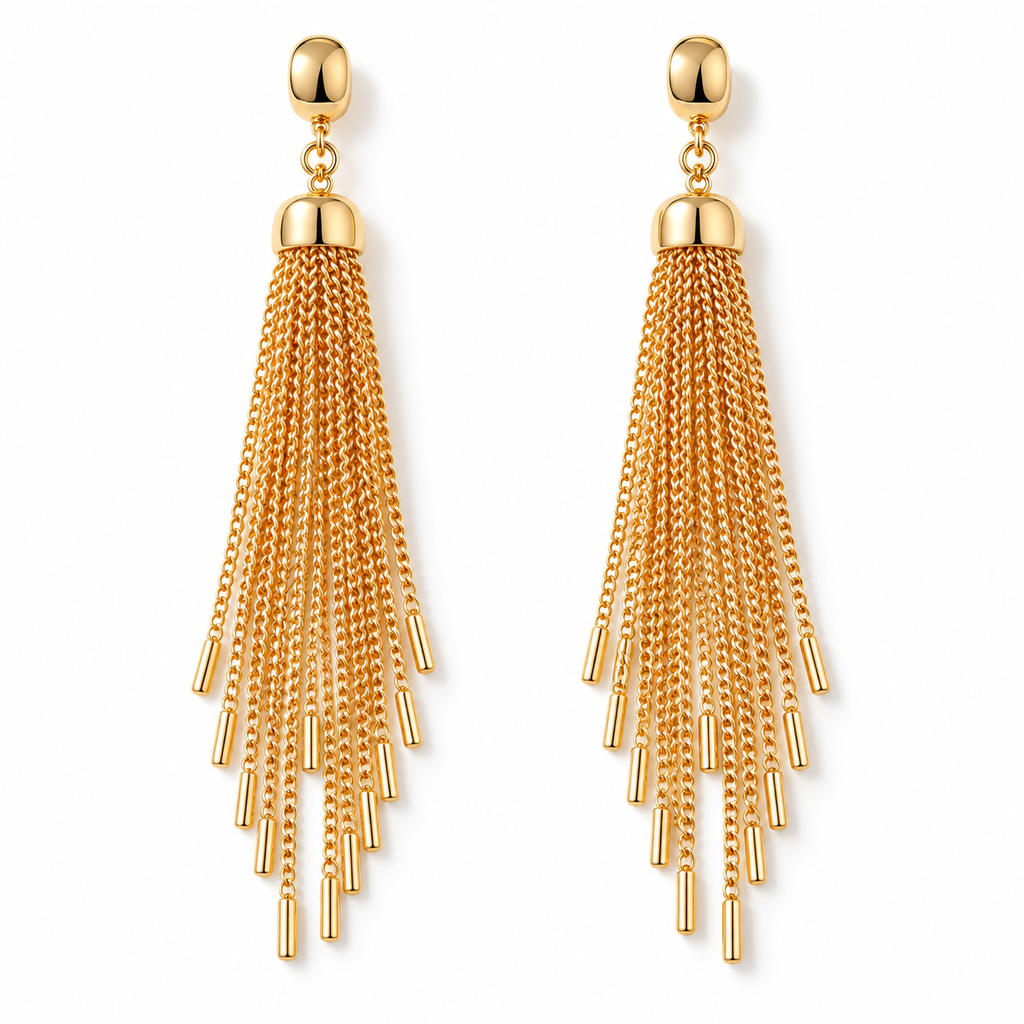 Auraliven Gold Tone Chain Tassel Earrings