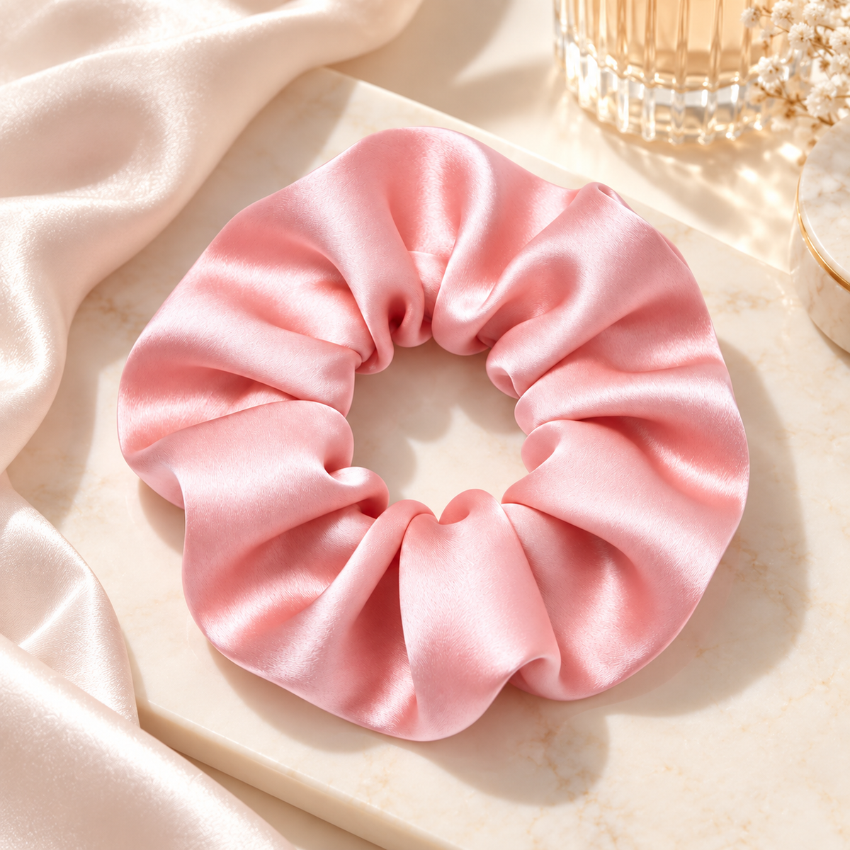 Auraliven Pink Satin Scrunchie