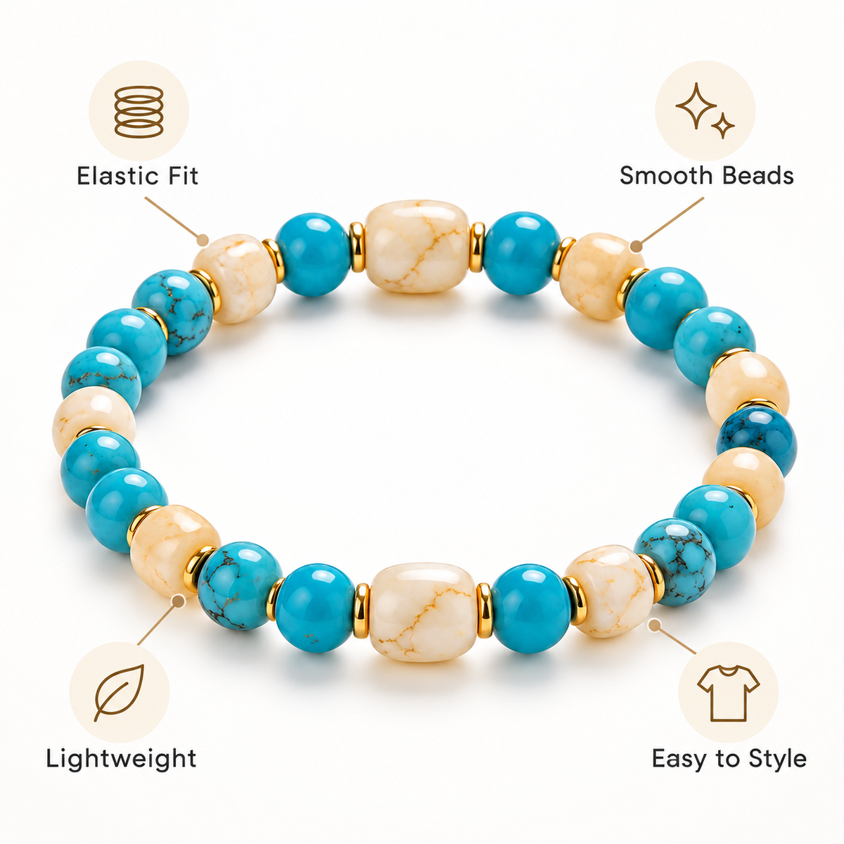 Auraliven Turquoise & White Bead Bracelet with Gold-Tone Accents
