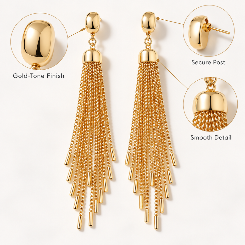 Auraliven Gold Tone Chain Tassel Earrings