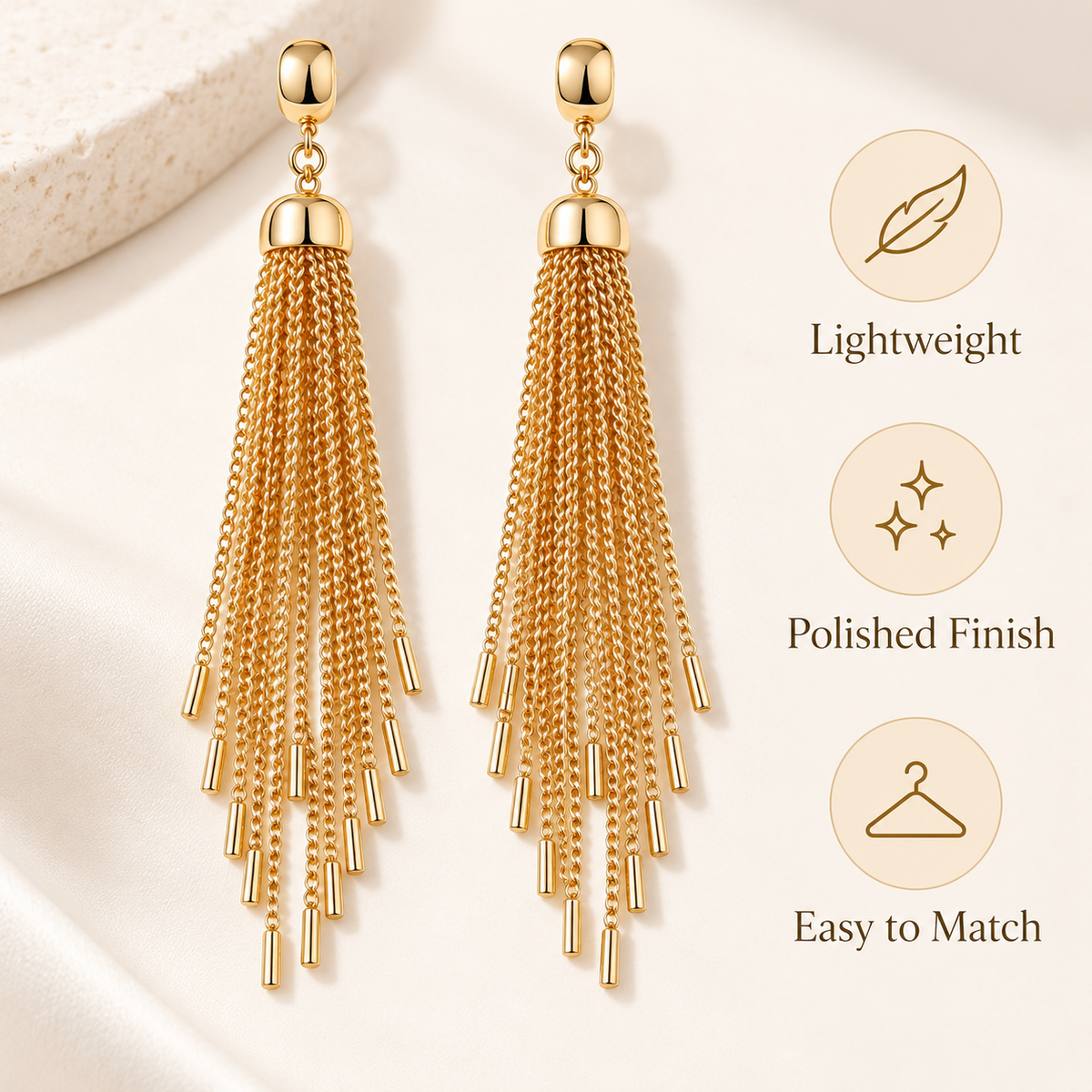 Auraliven Gold Tone Chain Tassel Earrings
