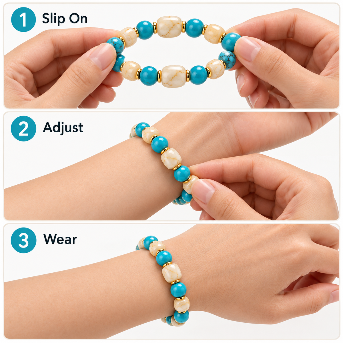Auraliven Turquoise & White Bead Bracelet with Gold-Tone Accents