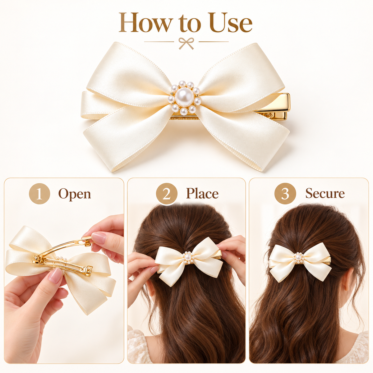 Auraliven Pearl-Style Bow Hair Clip