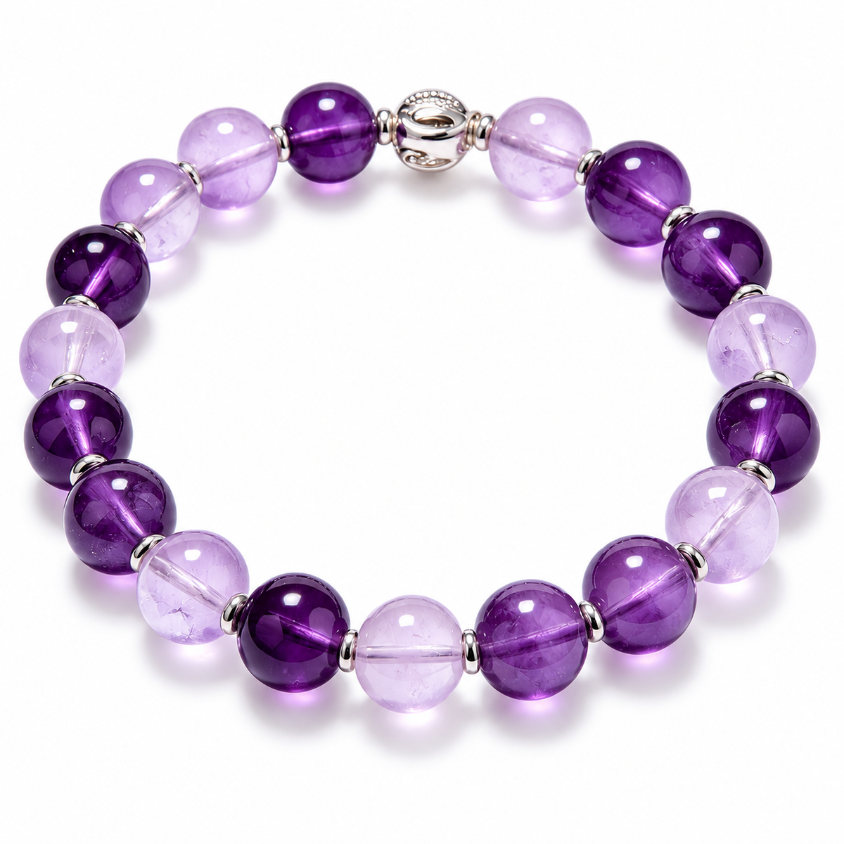 Auraliven Purple Beaded Bracelet with Silver-Tone Accents