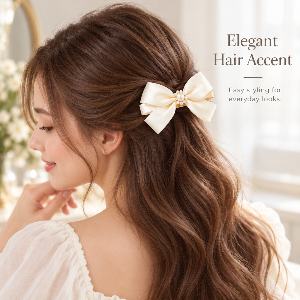 Auraliven Pearl-Style Bow Hair Clip