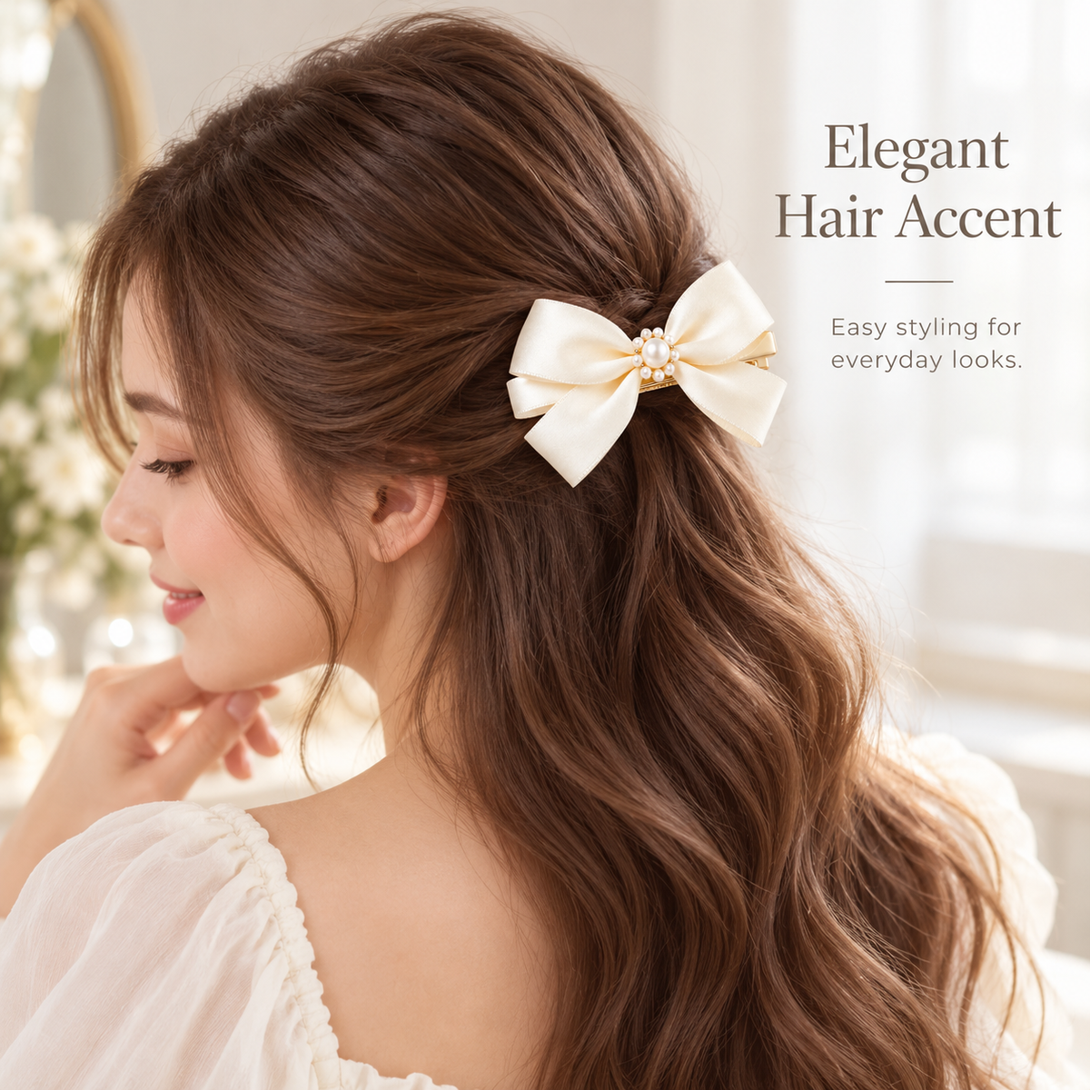Auraliven Pearl-Style Bow Hair Clip