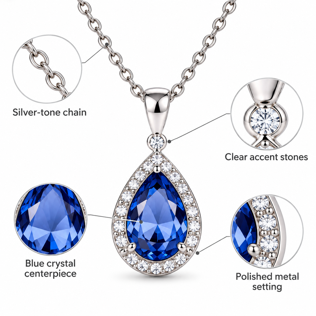Auraliven Blue Teardrop Pendant Necklace