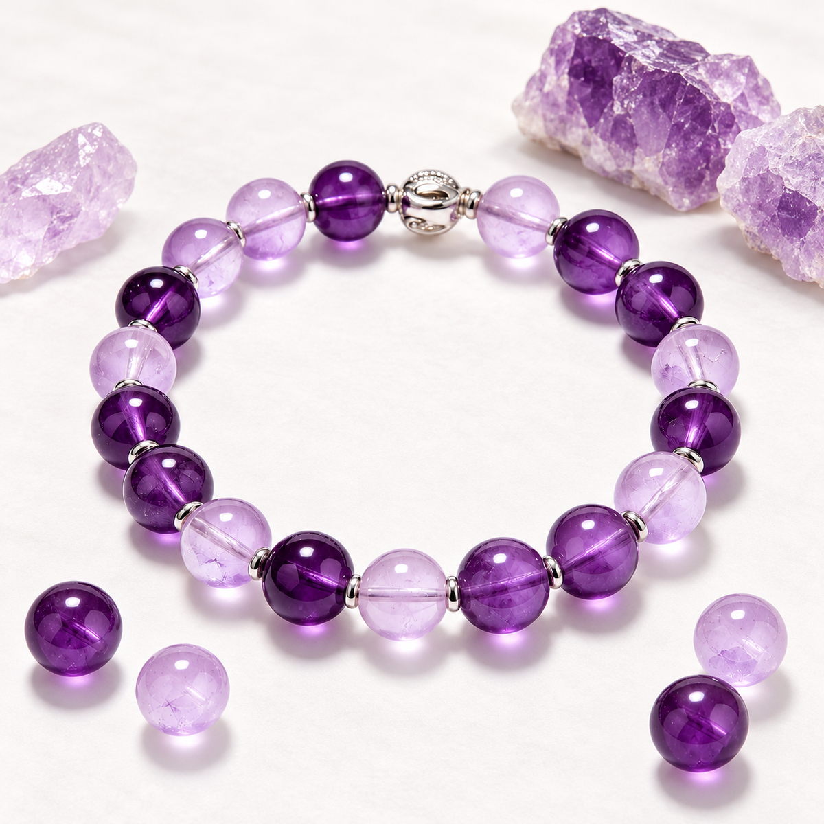 Auraliven Purple Beaded Bracelet with Silver-Tone Accents