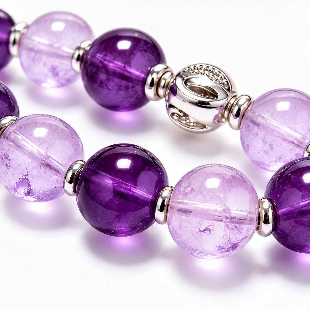 Auraliven Purple Beaded Bracelet with Silver-Tone Accents