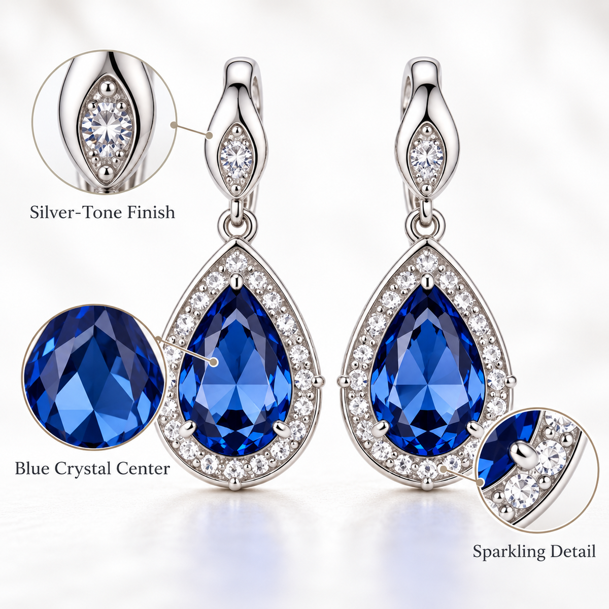 Auraliven Blue Teardrop Stone Drop Earrings