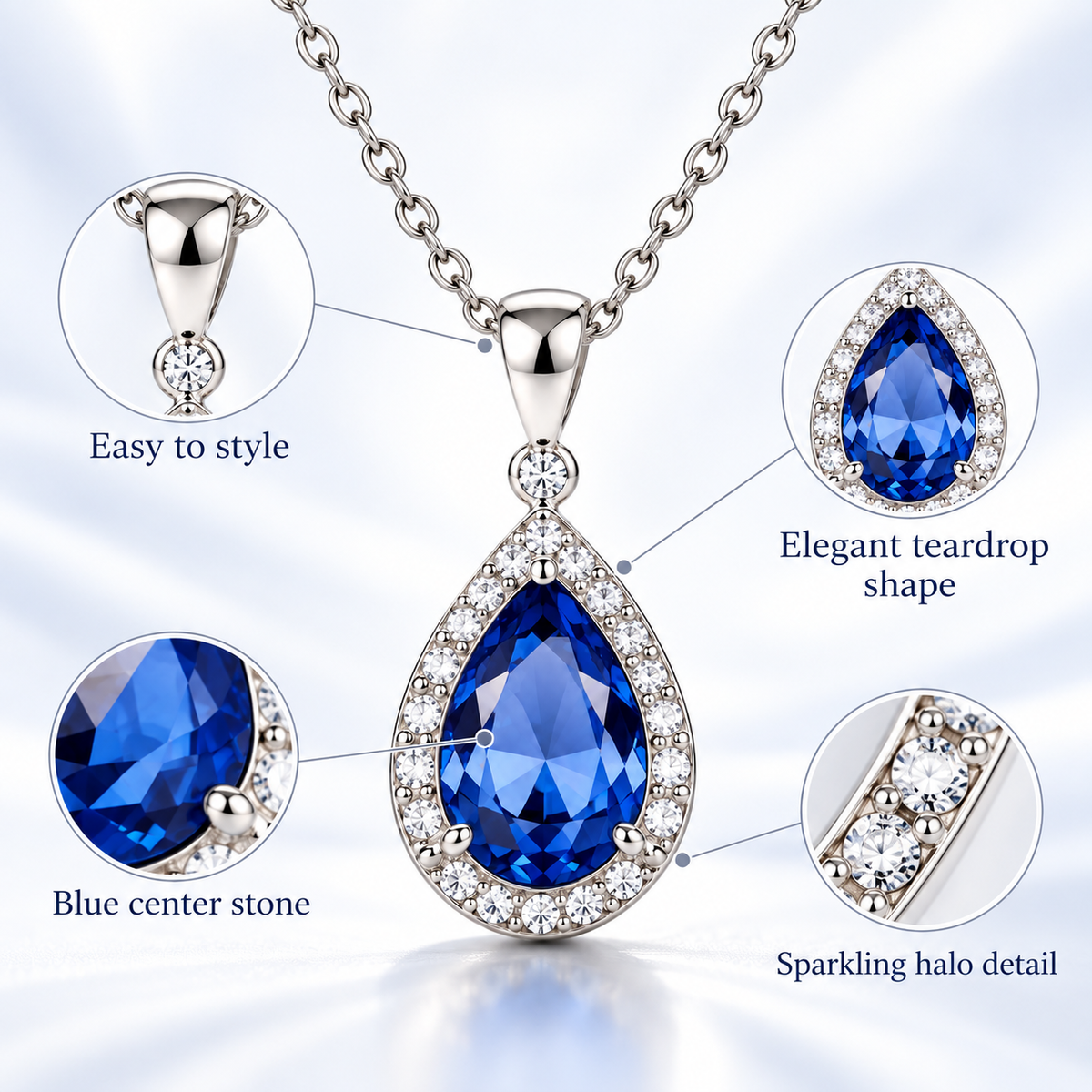 Auraliven Blue Teardrop Pendant Necklace
