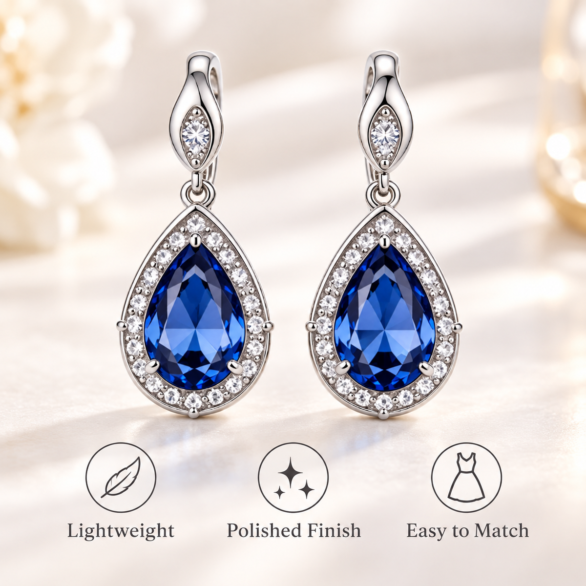 Auraliven Blue Teardrop Stone Drop Earrings