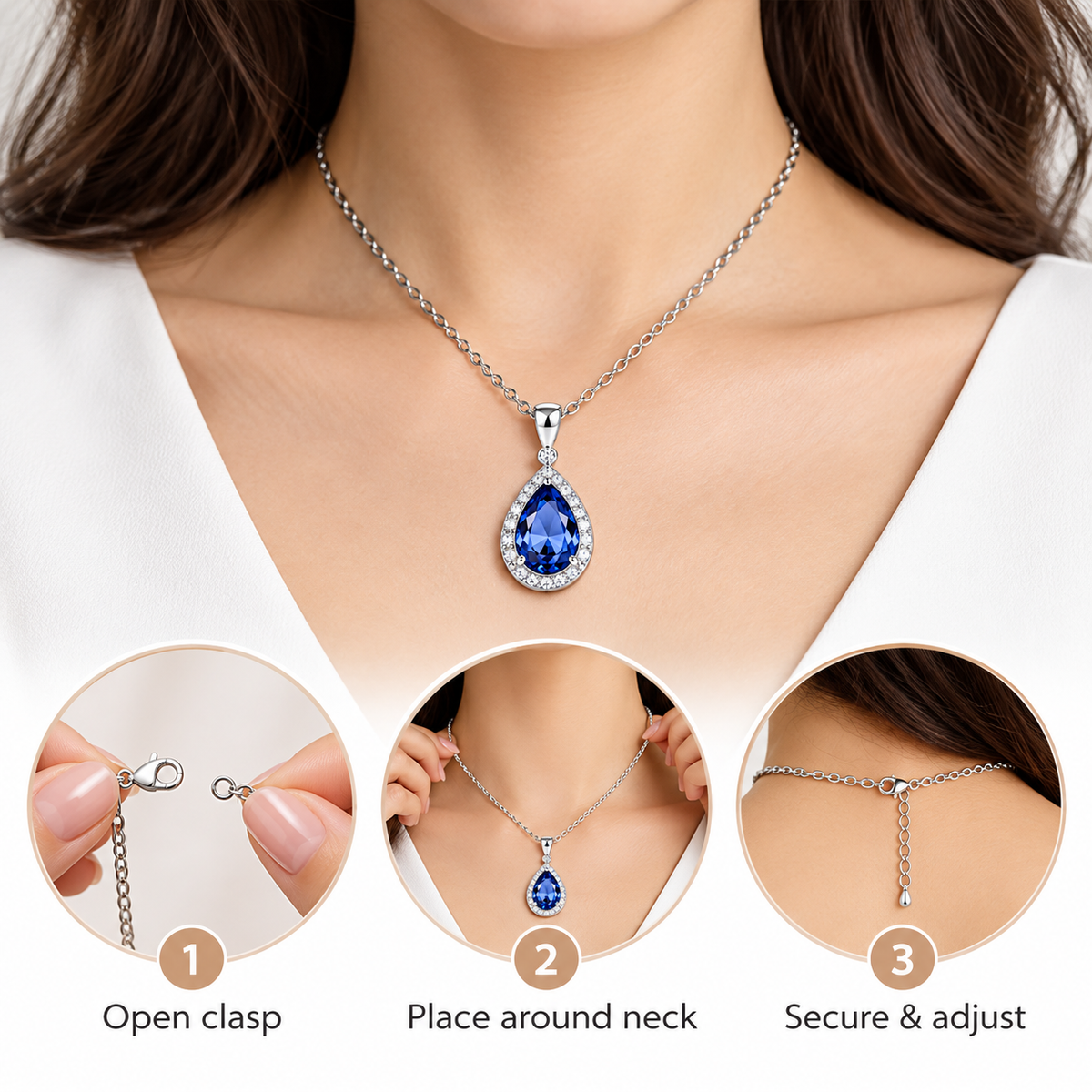 Auraliven Blue Teardrop Pendant Necklace