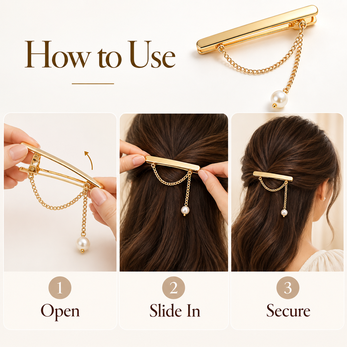 Auraliven Pearl-Style Chain Hair Clip