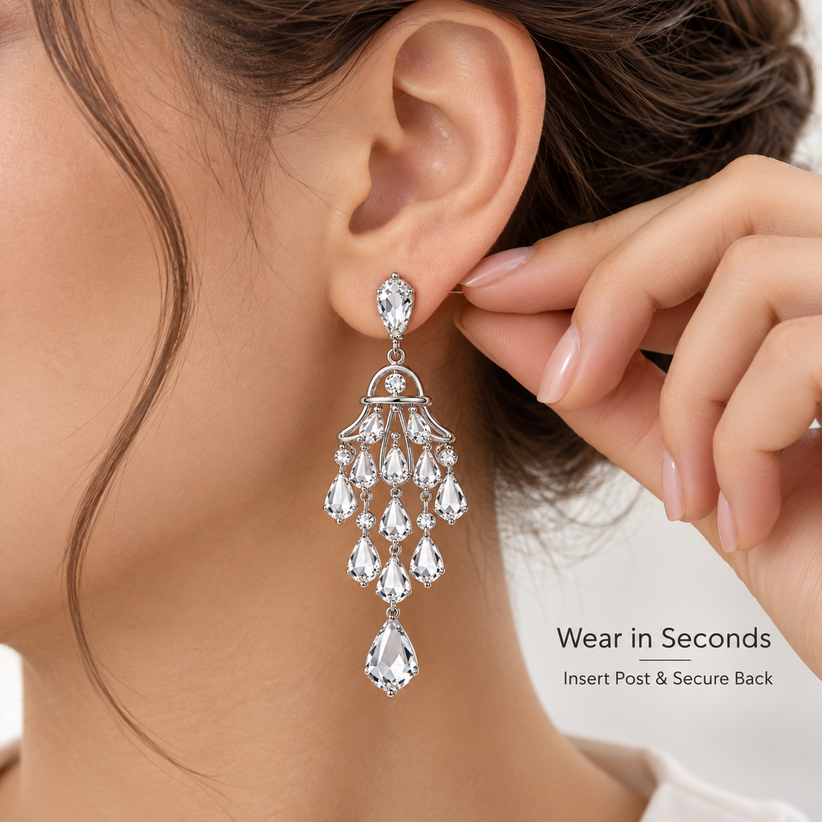 Auraliven Crystal-Style Teardrop Chandelier Earrings