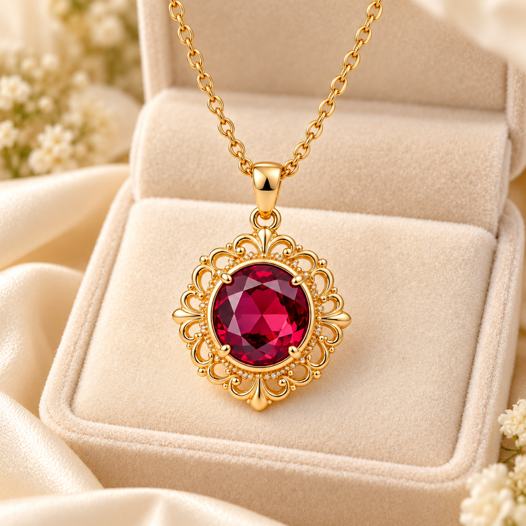 Auraliven Red Stone Pendant Necklace