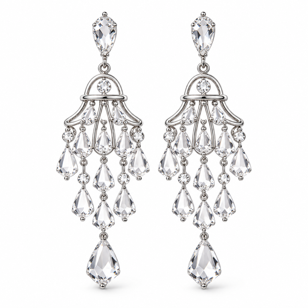 Auraliven Crystal-Style Teardrop Chandelier Earrings