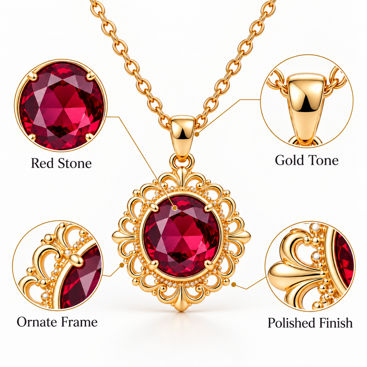 Auraliven Red Stone Pendant Necklace