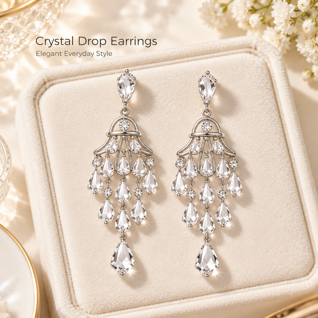 Auraliven Crystal-Style Teardrop Chandelier Earrings