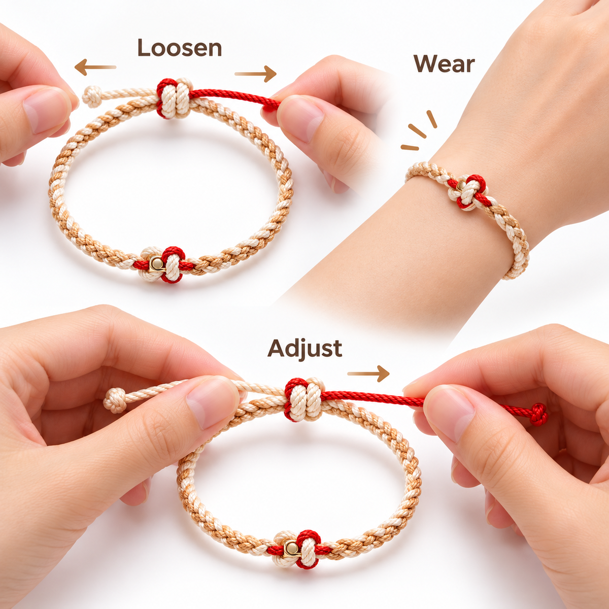 Auraliven Braided Cord Bracelet with Red Accent Detail