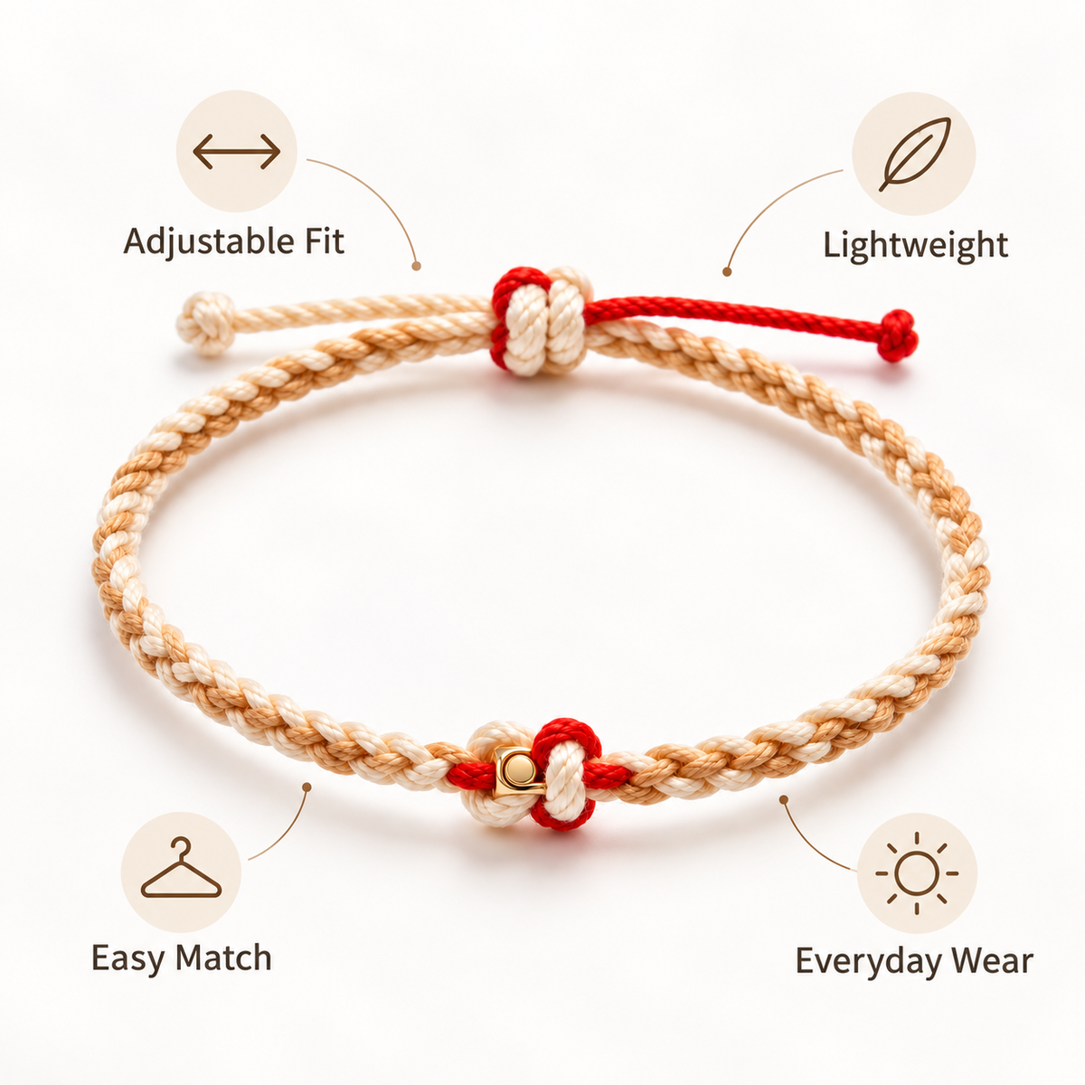 Auraliven Braided Cord Bracelet with Red Accent Detail
