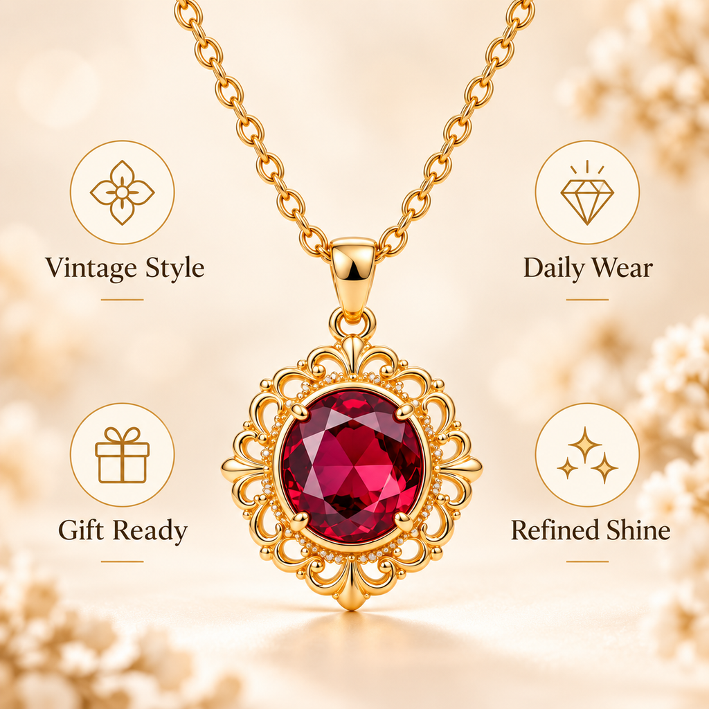 Auraliven Red Stone Pendant Necklace