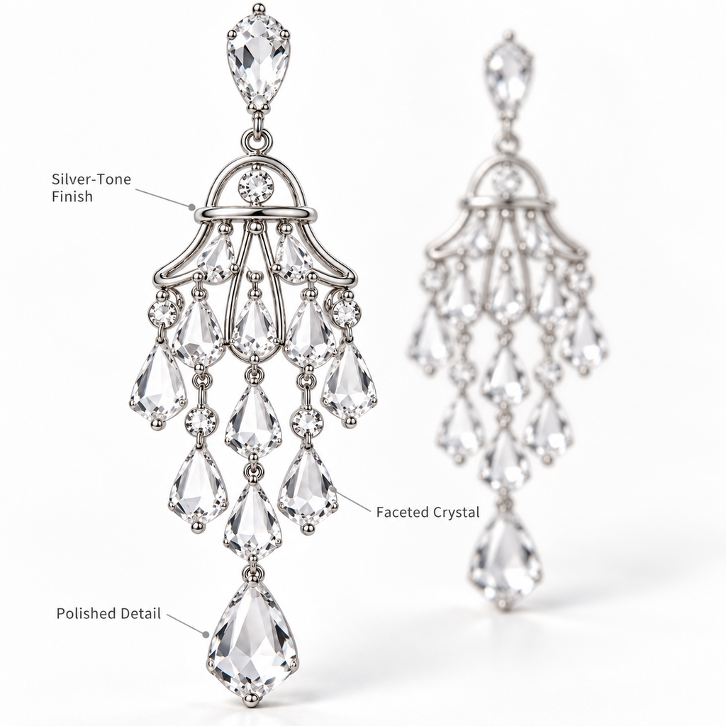 Auraliven Crystal-Style Teardrop Chandelier Earrings
