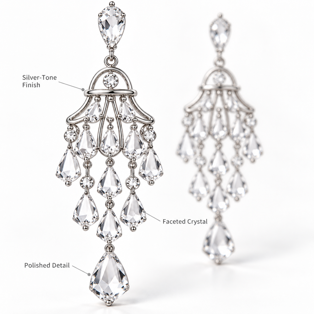 Auraliven Crystal-Style Teardrop Chandelier Earrings