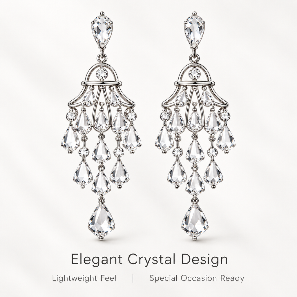 Auraliven Crystal-Style Teardrop Chandelier Earrings