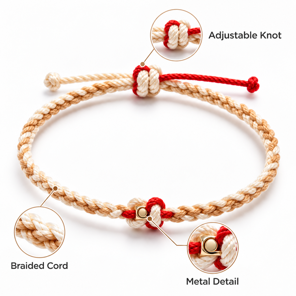 Auraliven Braided Cord Bracelet with Red Accent Detail