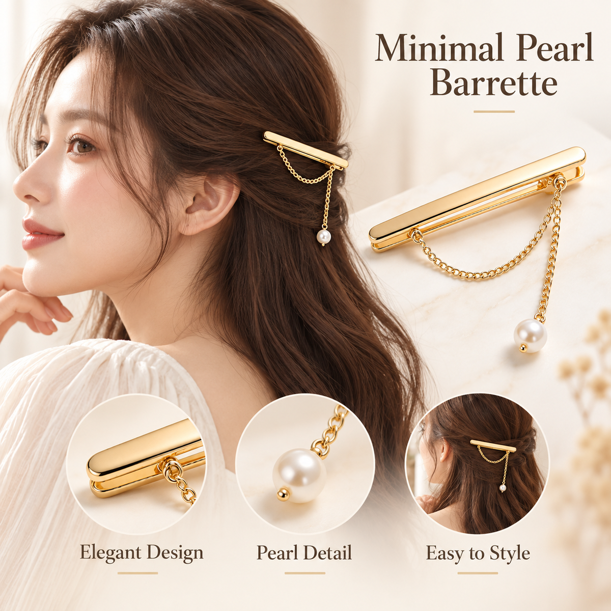 Auraliven Pearl-Style Chain Hair Clip