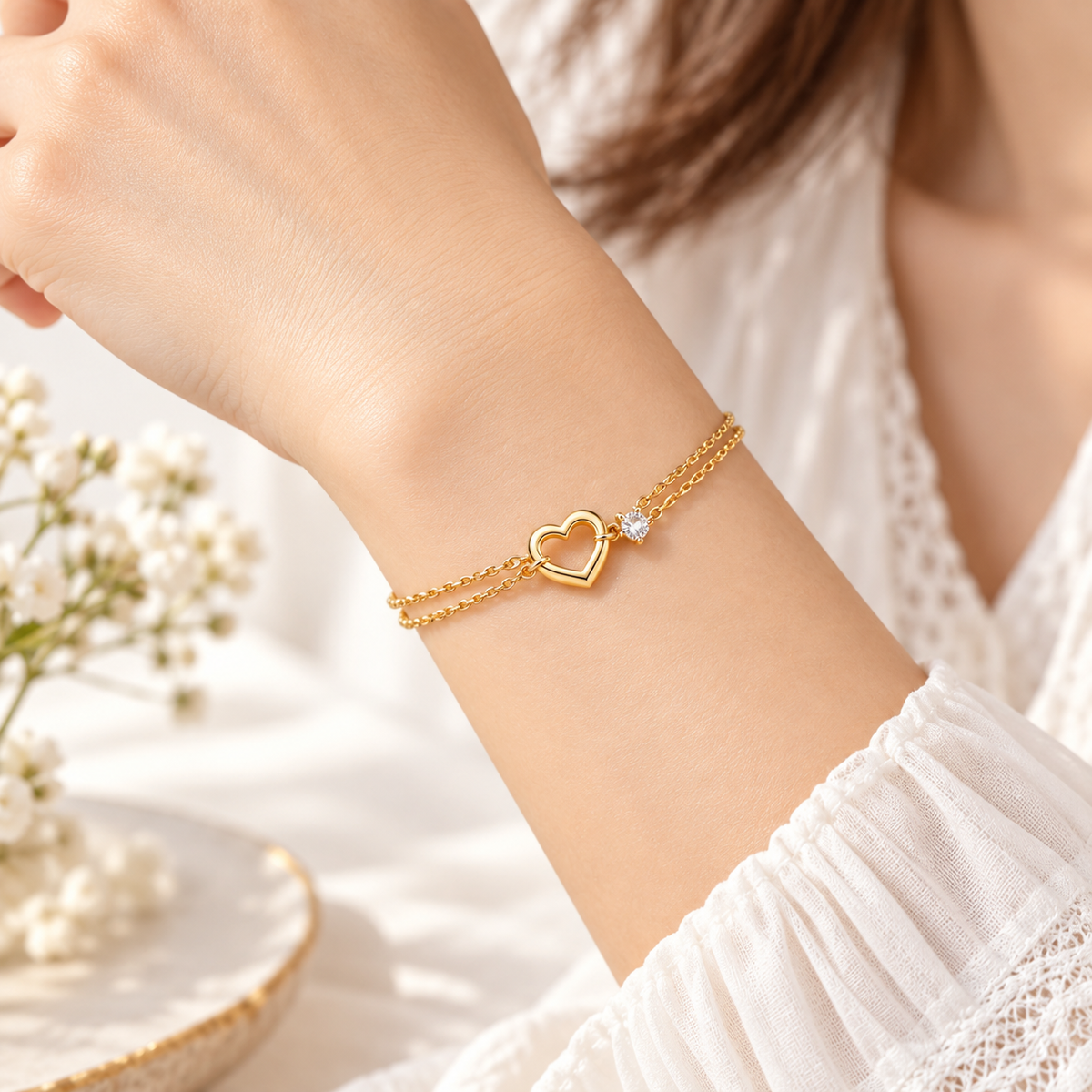 Auraliven Double Layer Heart Detail Chain Bracelet