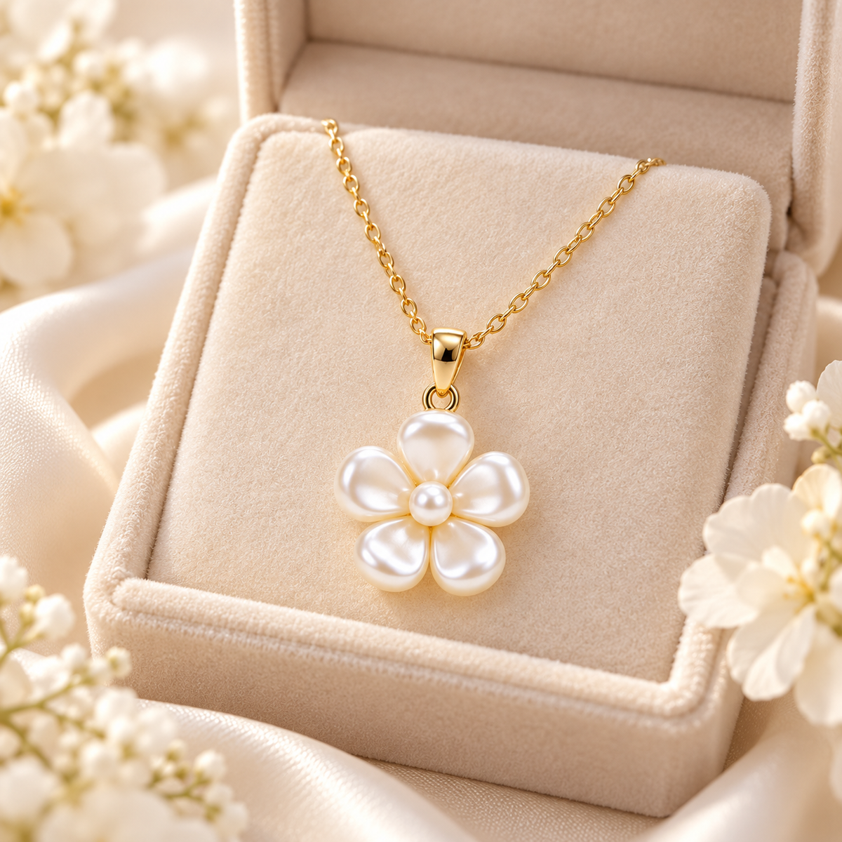 Auraliven Pearl-Tone Flower Pendant Necklace