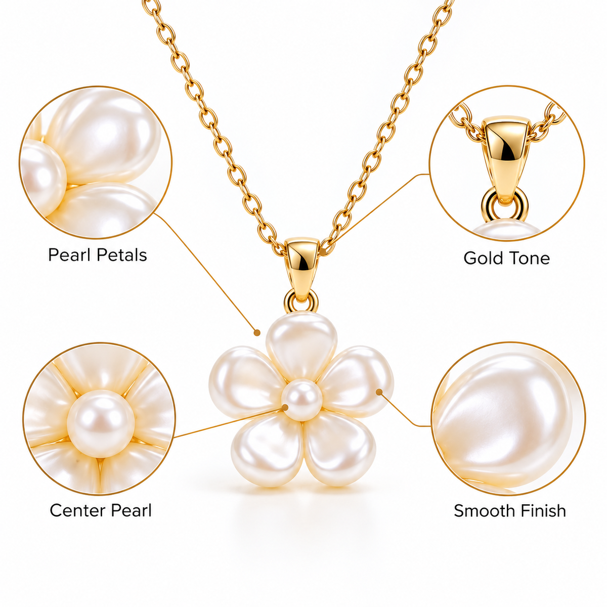 Auraliven Pearl-Tone Flower Pendant Necklace