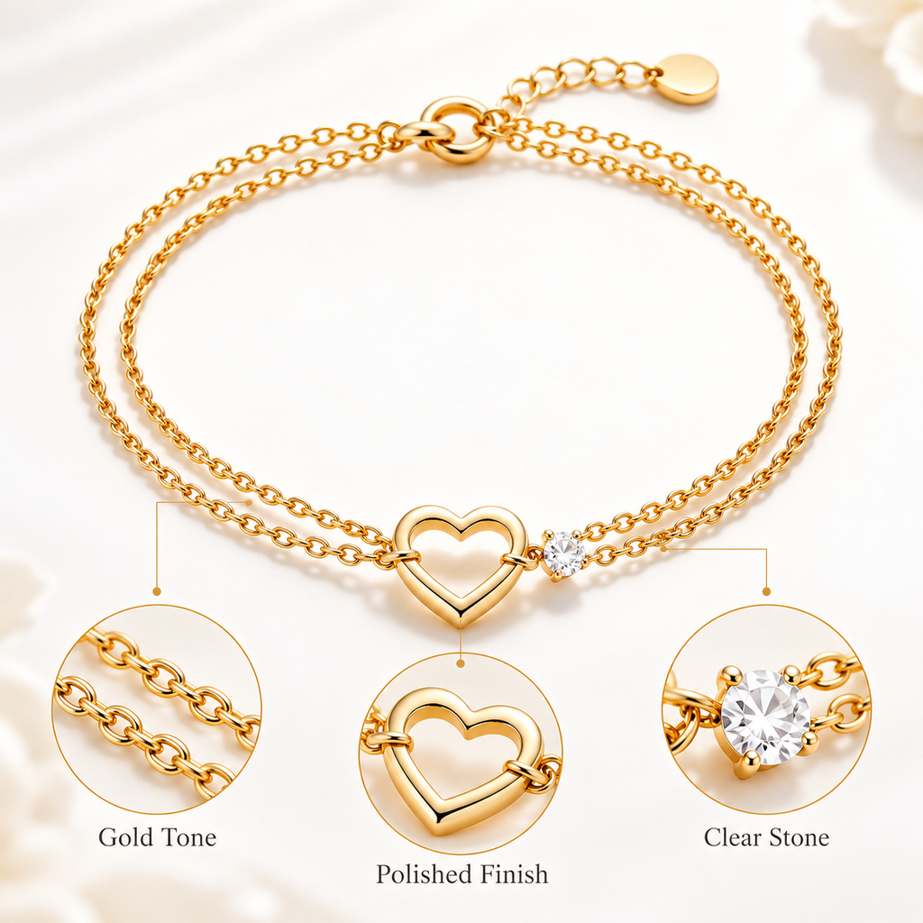 Auraliven Double Layer Heart Detail Chain Bracelet
