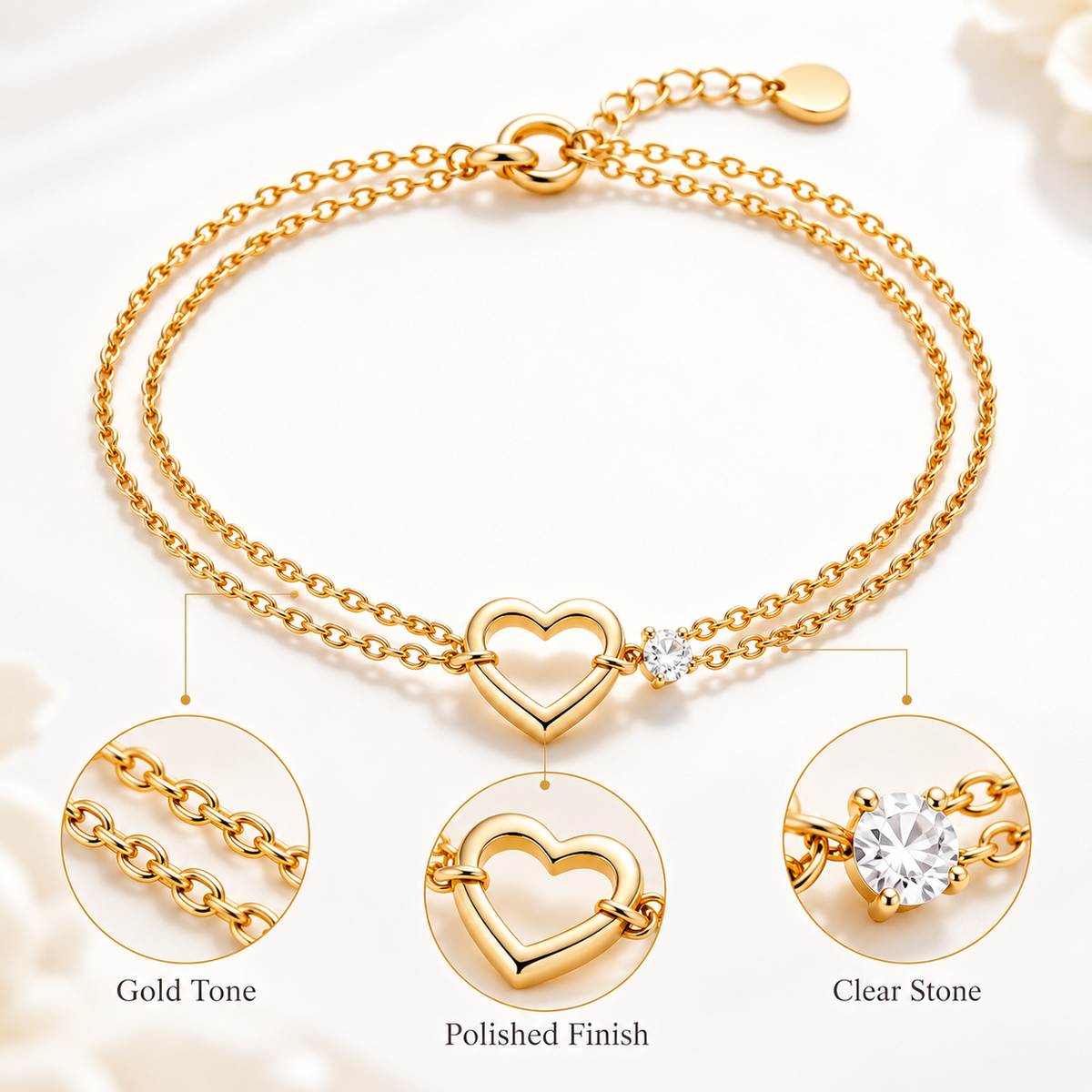 Auraliven Double Layer Heart Detail Chain Bracelet