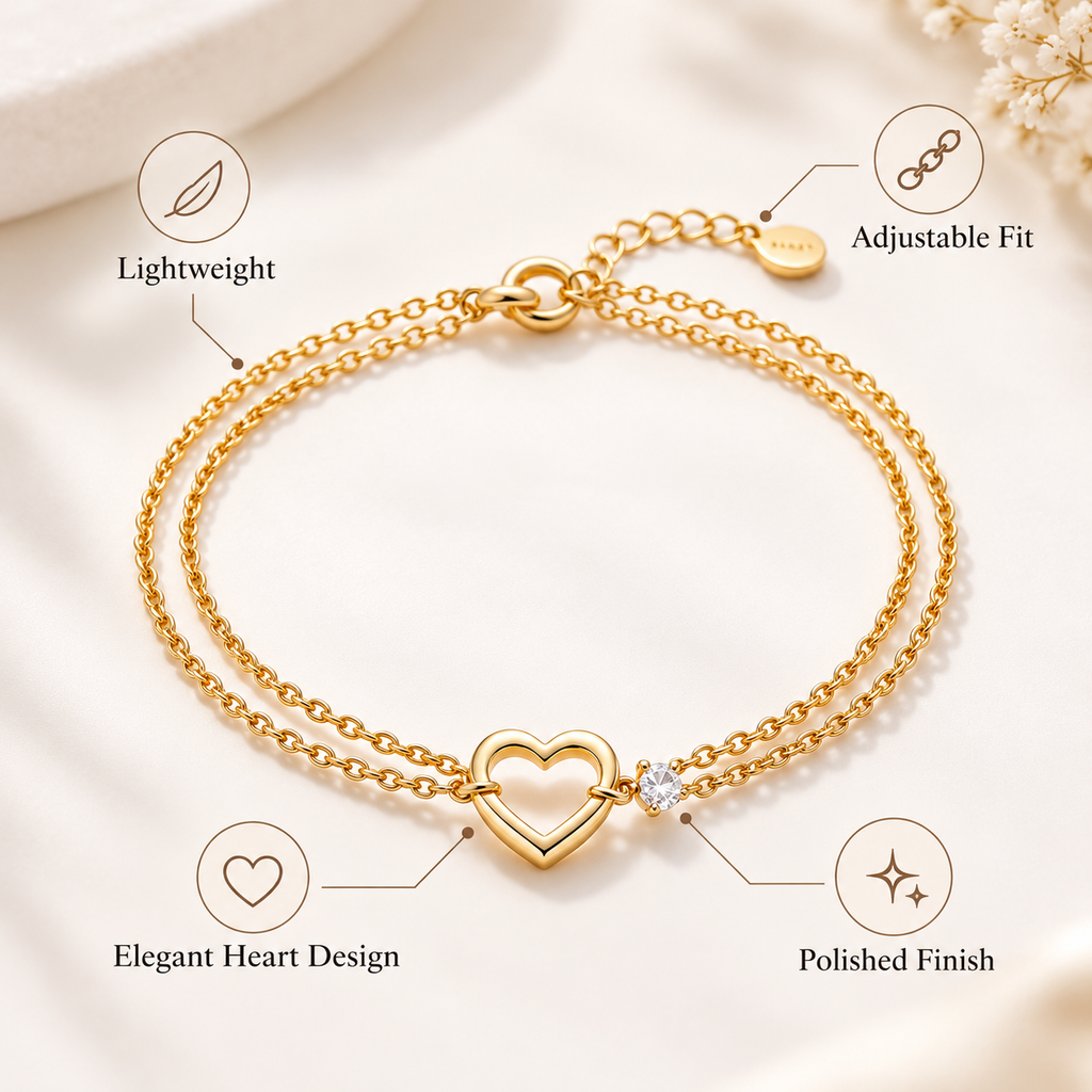 Auraliven Double Layer Heart Detail Chain Bracelet
