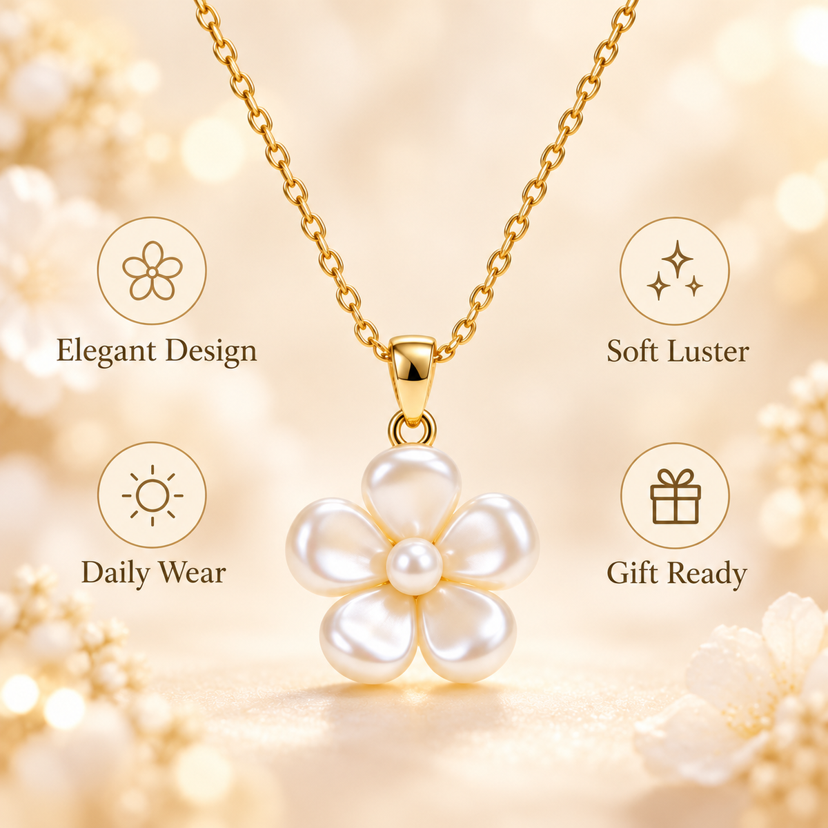 Auraliven Pearl-Tone Flower Pendant Necklace