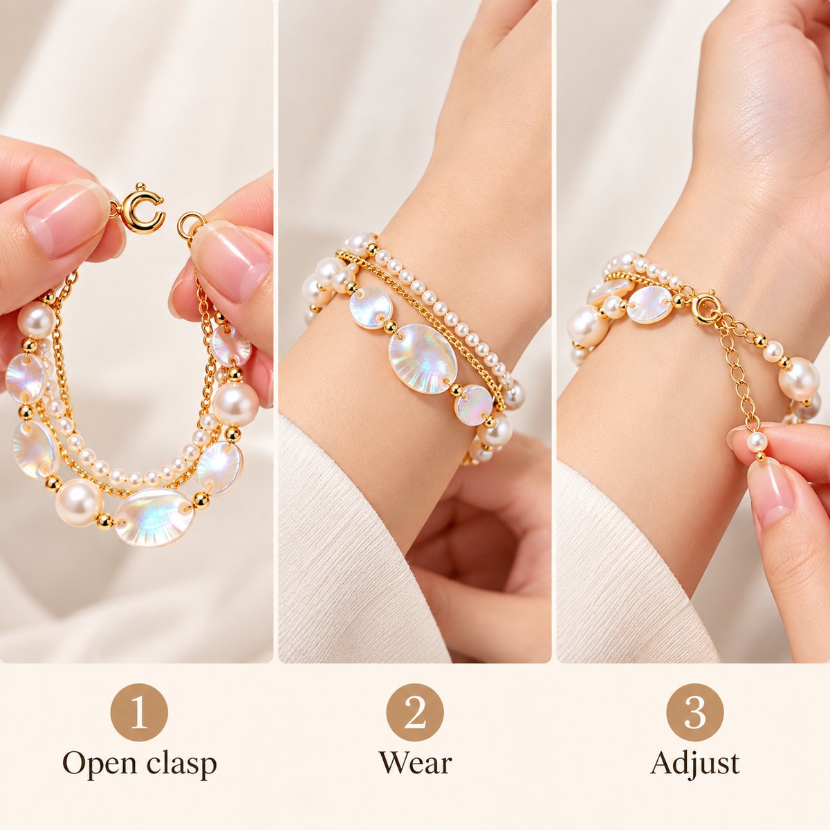 Auraliven Pearl-Style & Shell-Style Detail Layered Chain Bracelet